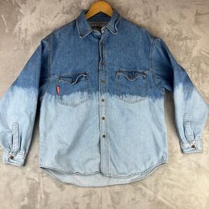 Unionbay Denim Shirt Long Sleeve Dip Dye Blue Cotton Size Medium